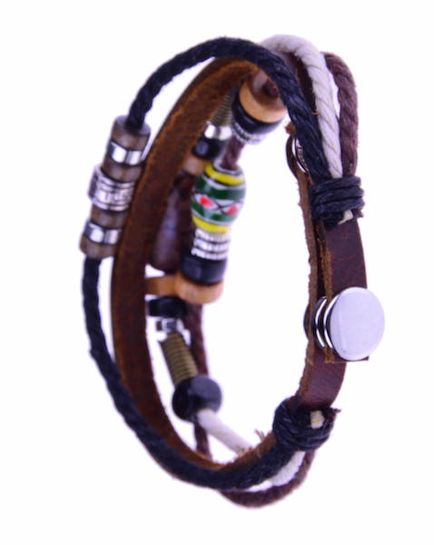 Hippie Lederarmband - Perlen, Anhänger, Druckknopf