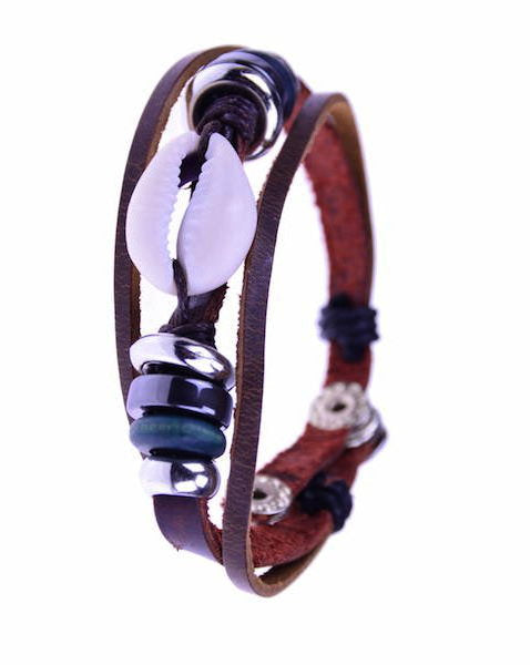 Hippie Lederarmband - Perlen, Anhänger, Druckknopf