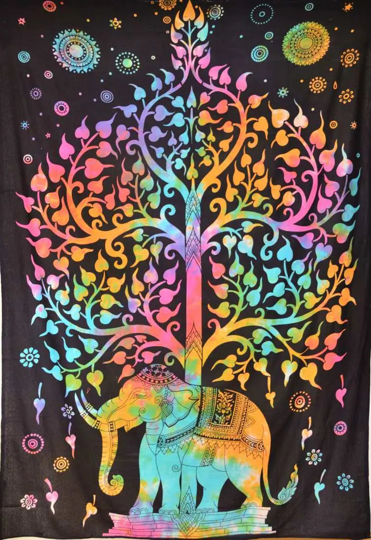 Wandbehang Elefant & Lebensbaum Indisches Wandtuch, 210x140 cm