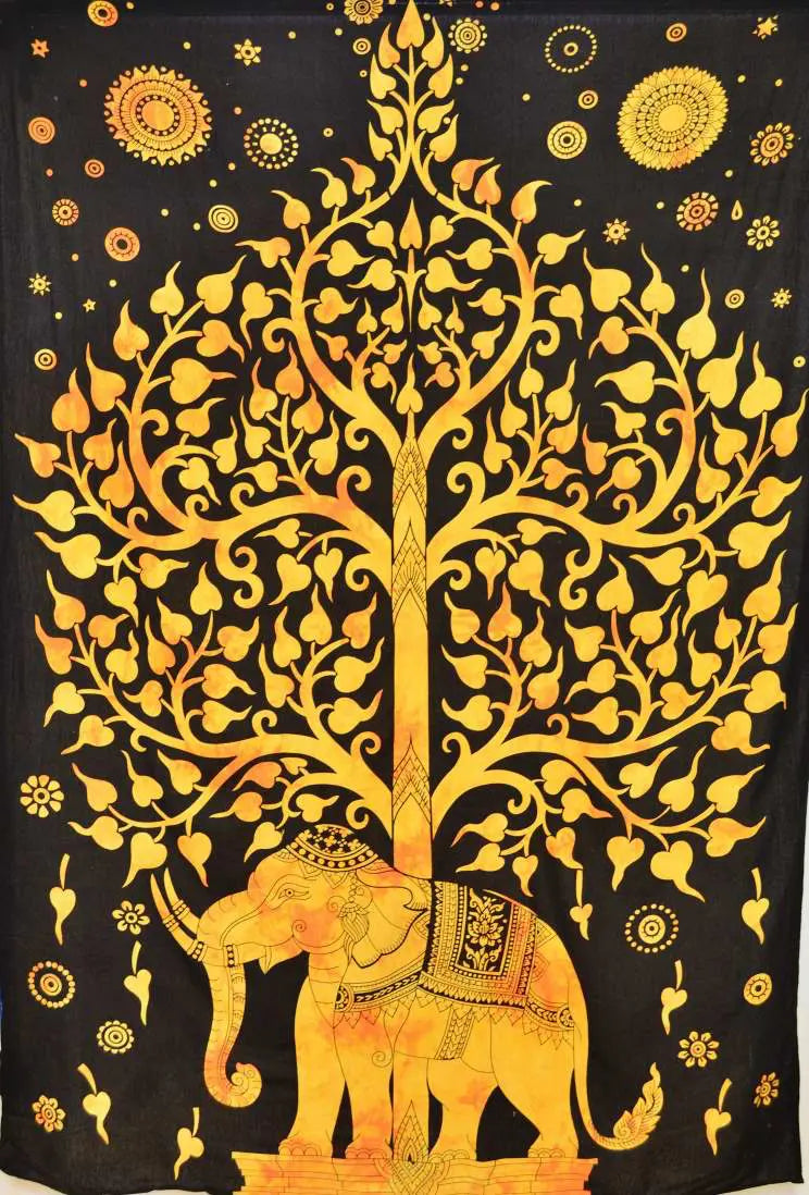 Wandbehang Elefant & Lebensbaum Indisches Wandtuch, 210x140 cm