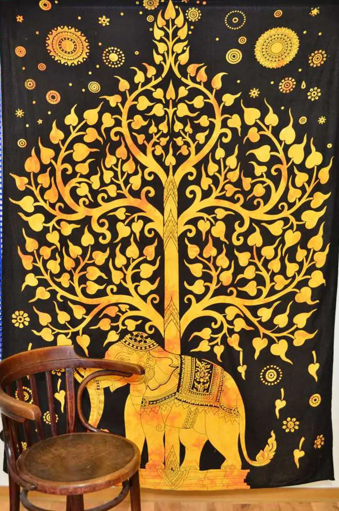 Wandbehang Elefant & Lebensbaum Indisches Wandtuch, 210x140 cm