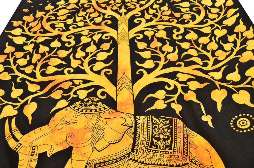 Wandbehang Elefant & Lebensbaum Indisches Wandtuch, 210x140 cm