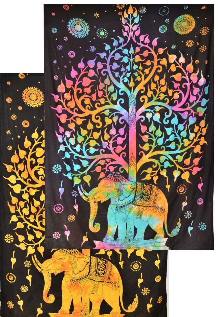 Wandbehang Elefant & Lebensbaum Indisches Wandtuch, 210x140 cm