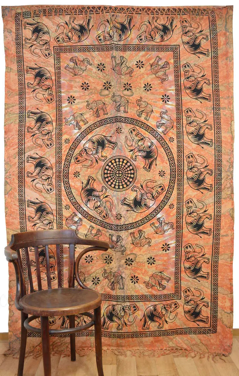 Mandala Wandtuch Elefanten indisches Batik-Tuch
