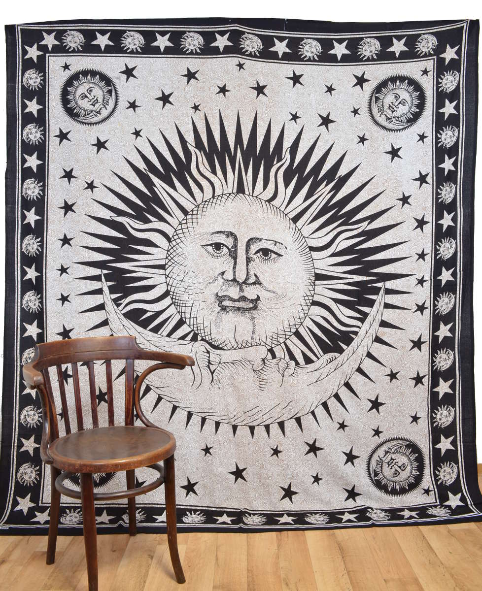 Sonne Mond Wandtuch indischer Wandbehang