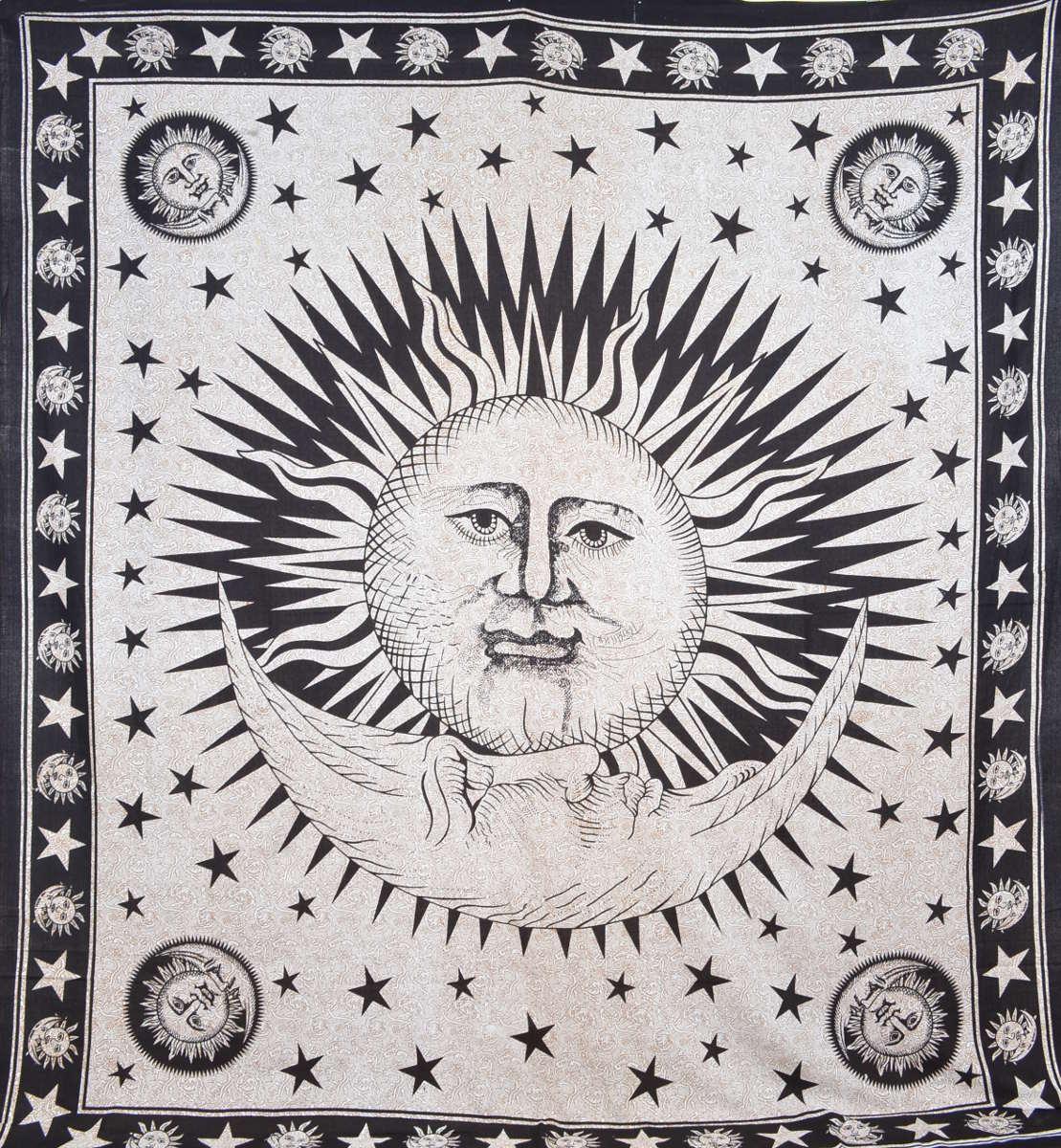 Sonne Mond Wandtuch indischer Wandbehang