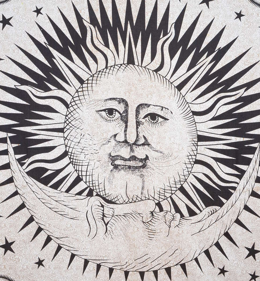 Sonne Mond Wandtuch indischer Wandbehang