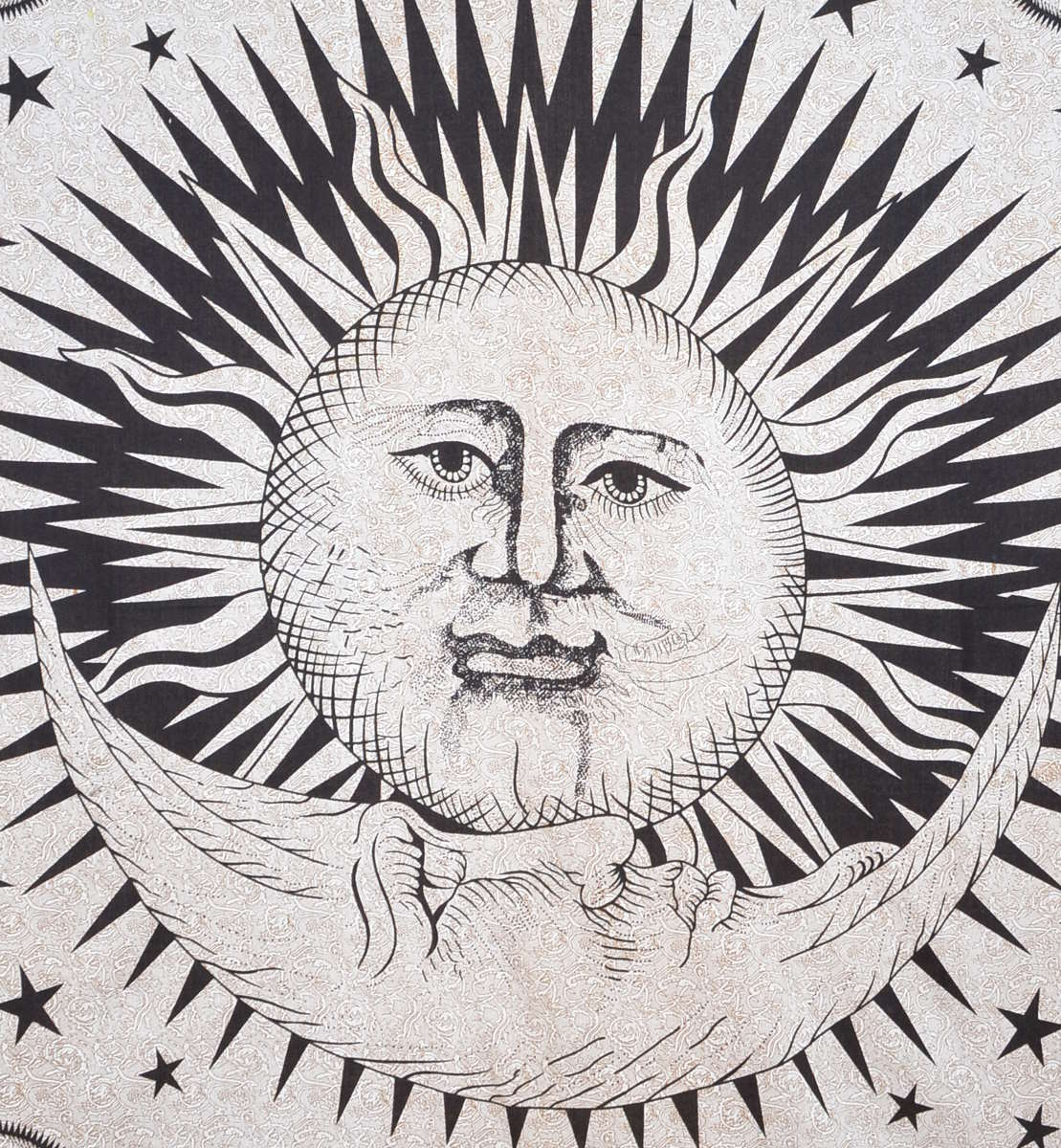 Sonne Mond Wandtuch indischer Wandbehang