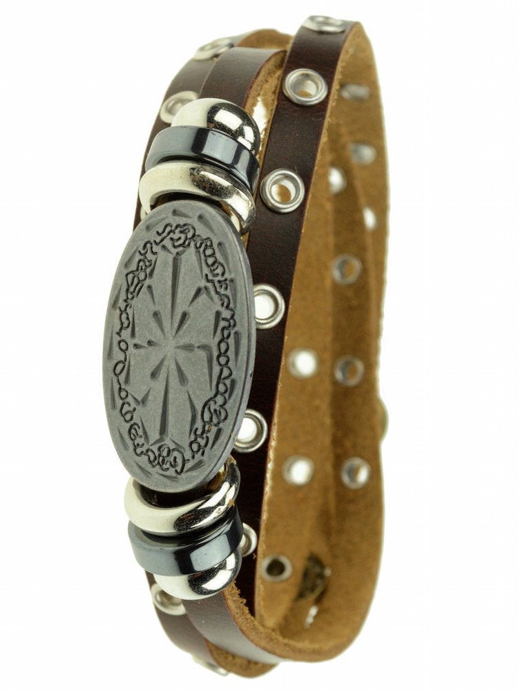 Leder-Wickelarmband, Perlen, Medallion Modeschmuck