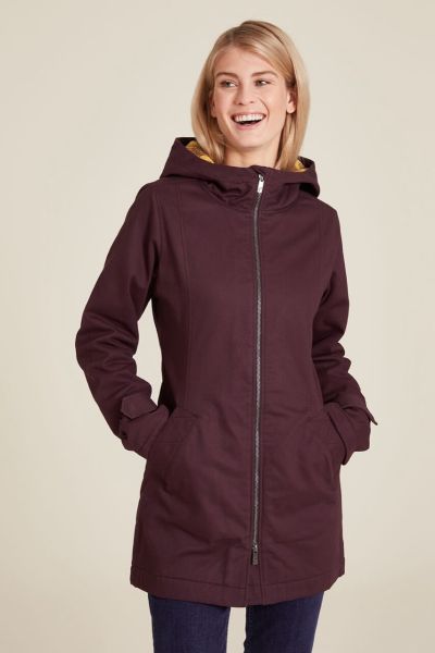 Tranquillo Gefütterter Twill-Parka Bio-Baumwolle Recyceltes Fleece Aubergine